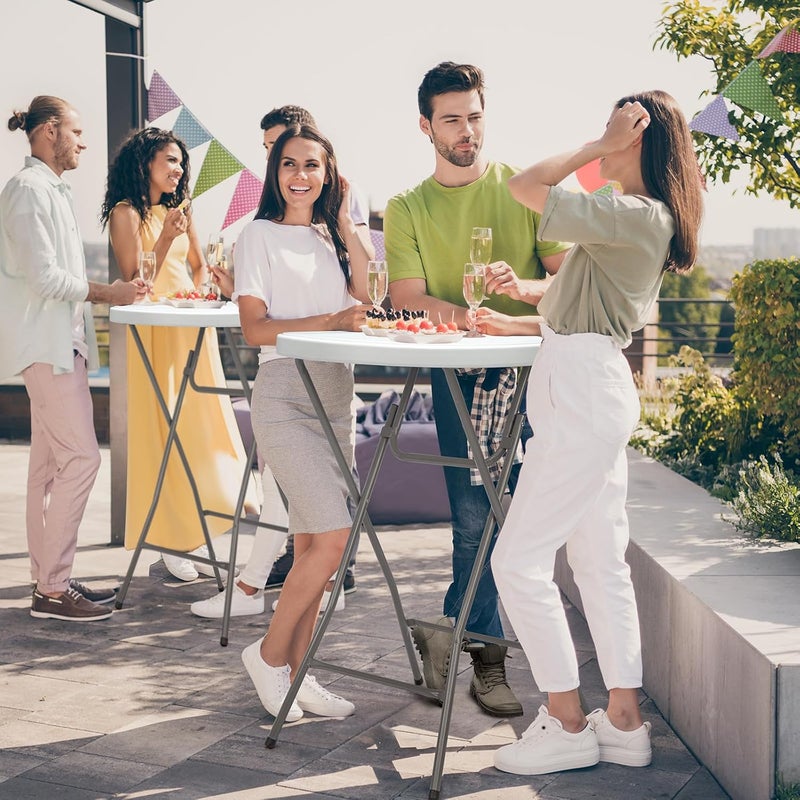 VINGLI 32" Plastic Folding Round Table Bar Height, HDPE Matrial with Gray Metal Finish, High Top Table for Outdoor Party, Cafes, Restaurants, Backyard, Dining Room, Wedding Event,1 Pack, White - Image 2